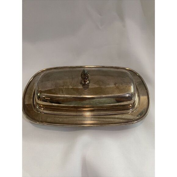 Antique Vtg. FB Rogers Silver Plated Butter Dish inside Glass Butter Holder‎ - Picture 1 of 13